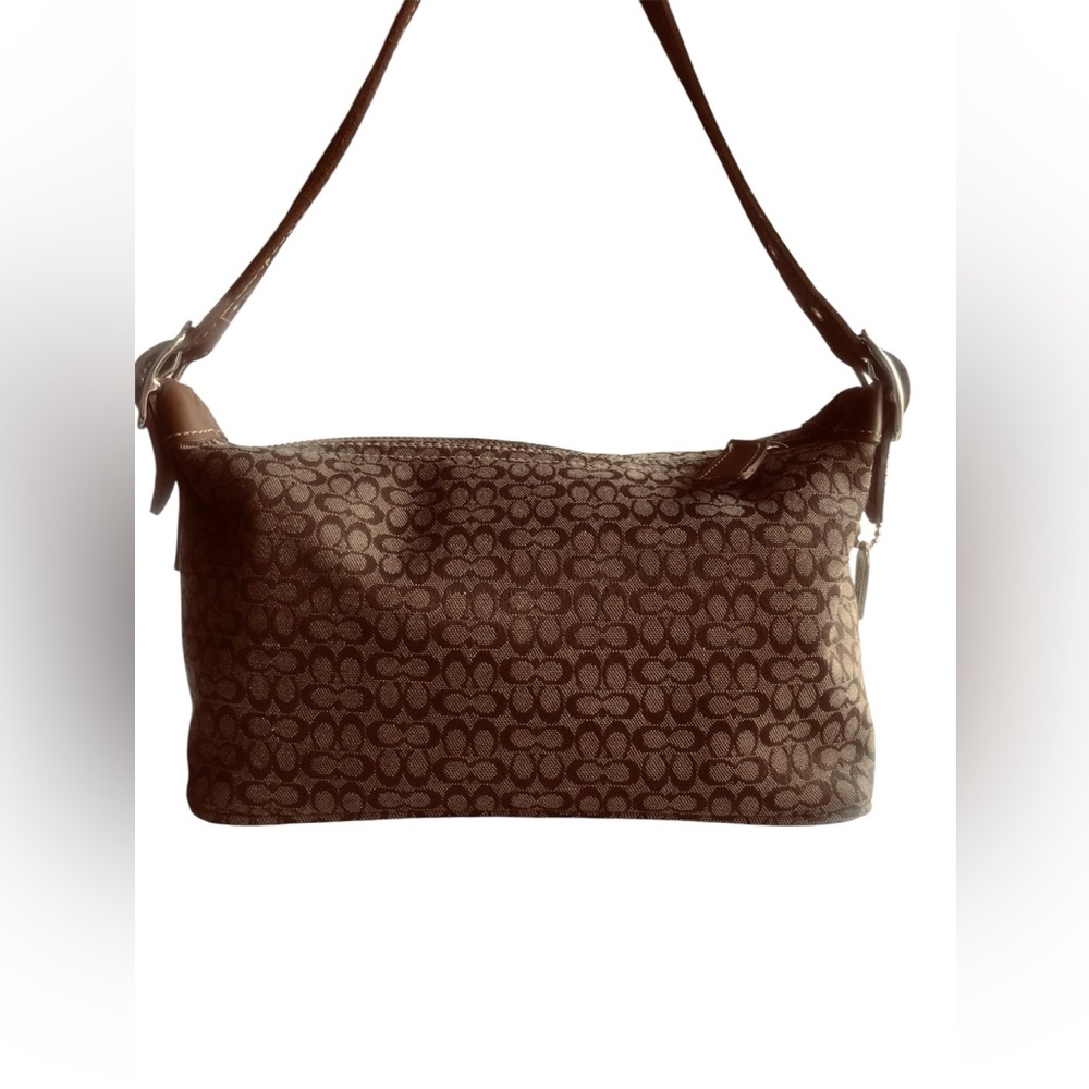 Vintage Coach Brown Signature Canvas Demi Shoulder Bag with Leather Trim - Picture 4 of 13